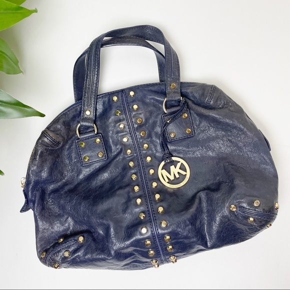 Michael Kors Handbags - Michael Kors Y2K “Astor" studded blue distressed moto leather handbag